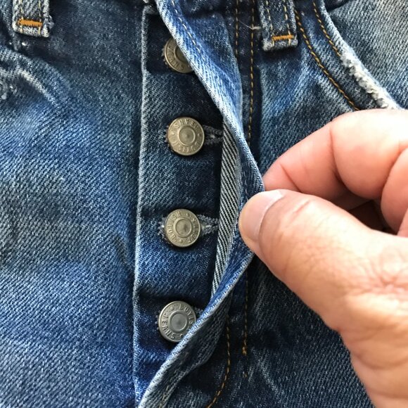 Boyish Billy Jeans Women 26 Blue Mid Rise Button Fly Distressed Raw Hem Boho - Picture 10 of 12